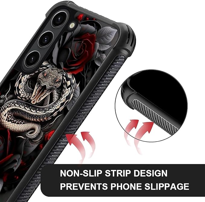 for Samsung Galaxy S23 Case, Entwined Rose Snake Pattern Graphic Design Girl Boy Soft Silicone Hard Acrylic Shock Protection for Samsung Galaxy S23