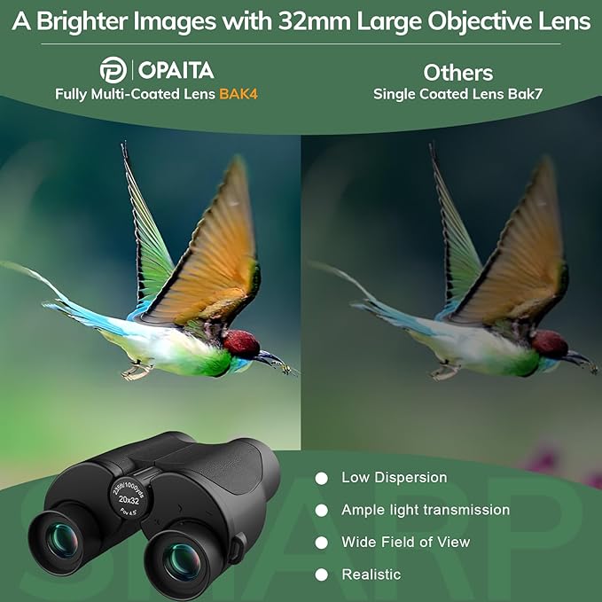 Compact Binoculars for Adults High Powered - OPAITA 20x32 Small Binoculars for Adults Kids with Low Light Vision for Bird Watching Hunting Cruise Ship Travel Concert Hiking