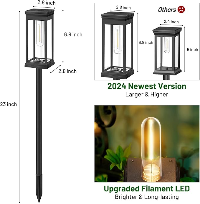 BesLowe Solar Pathway Lights Outdoor, 2-Pack Large LED Solar Light Outdoor Waterproof, Super Bright Outside Lights for Yard, Sun-Powered Landscape Lighting for Garden Walkway, Warm White