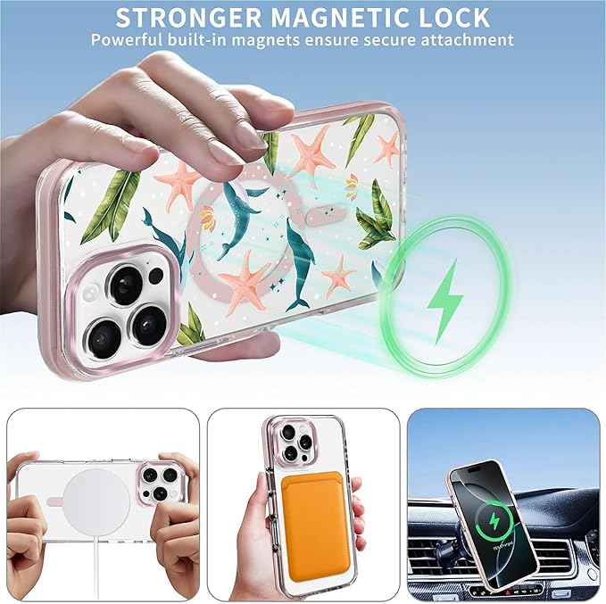Case for iPhone 16 Pro,[Compatible with MagSafe],Sealife Whale Ocean Wildlife Clear Phone Case Design，for Women Girls Magnetic Clear Cover - Slim, Sleek, & Shockproof Protection