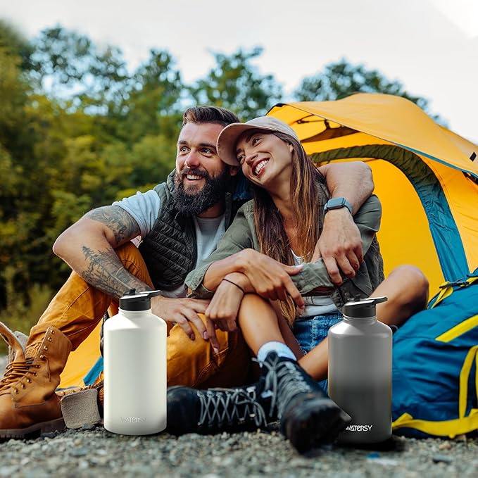 87oz Insulated Water Bottle (Cold for 48 Hrs),BPA Free&Leak Proof,1.5 Gallon Stainless Steel Water Flask,Water Jug with Straw Spout Lids for Gym,Hiking,Camping,White