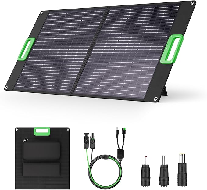 100W Portable Solar Panel for Power Station, 23.5% High Efficiency ETFE Foldable Solar Charger with Kickstands, 18V IP65 Waterproof Solar Panel Kit for Outdoor Camping RV Trip Off-Grid Living