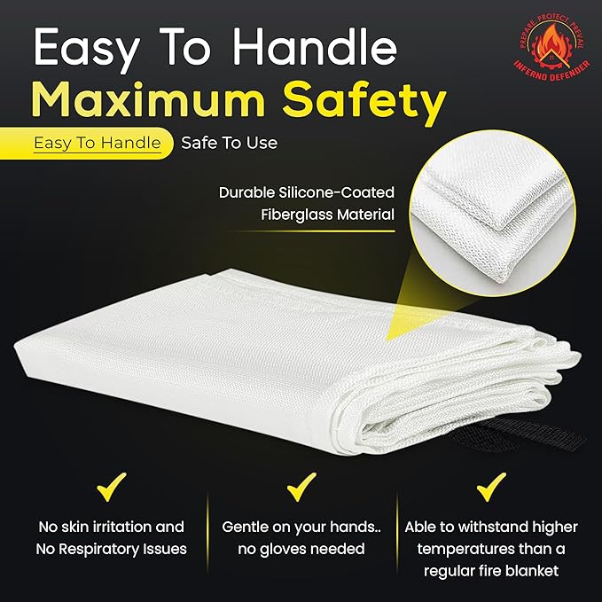 Emergency Fire Blanket For Home And Kitchen, Safe Touch Silicone Coated, 4 Pack Fiberglass Fire Blanket for Home, Fire Suppression for Kitchen, Fire Extinguisher For Kitchen BBQ Camping 39” x 39”