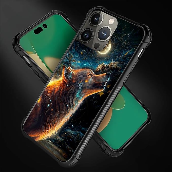 for iPhone 14 Pro Case, Star Cave Hungry Wolf Pattern Graphic Design Girl Boy Soft Silicone Hard Acrylic Shock Protection for iPhone 14 Pro