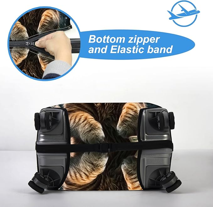 Luggage Cover Protector for 30-32 Inch Suitcases, TSA Approved Elastic Travel Suitcase Covers, Anti-Scratch Washable Luggage Sleeve for Carry On & Checked Bags, Excited Cat