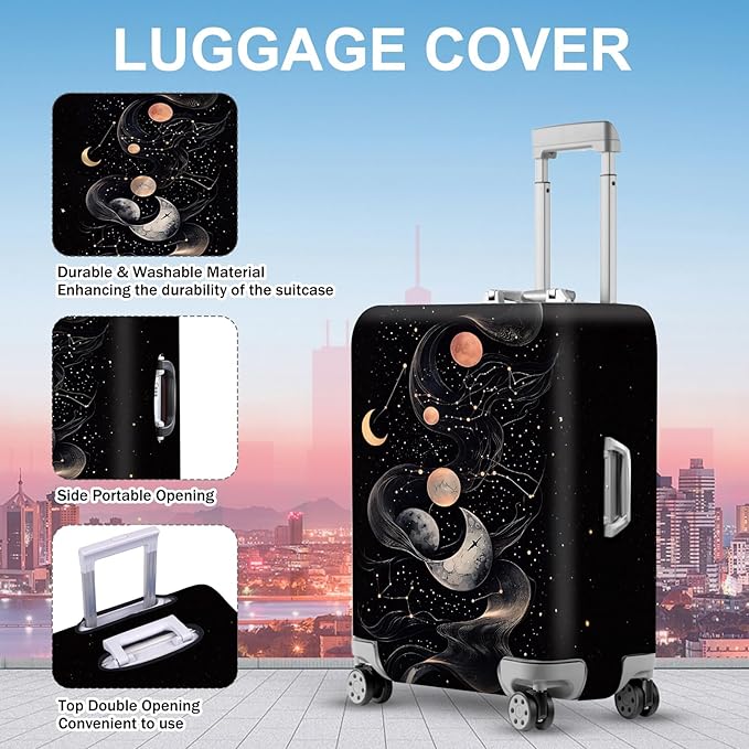 ANNA QUEEN Celestial Galaxy Luggage Cover, Moon & Stars Suitcase Protector for 20-22 Inch Travel Bags