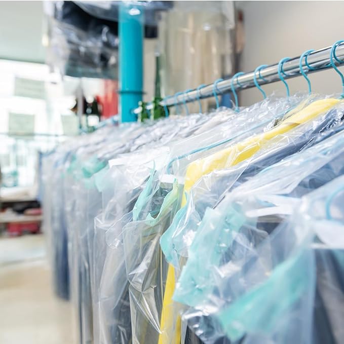 100 Pack Clear Plastic Dry Cleaning Bags 23.6x47.2 Inch Garment Bags Dust-Proof Hanging Clothes Cover Protector Bag for Dress Jacket Suits Coats Uniforms Shirt Laundrette