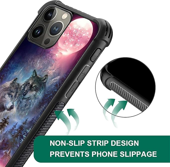 for iPhone 16 Pro Max Case, Star Two Wolfs Howling Pattern Graphic Design Girl Boy Soft Silicone Hard Acrylic Shock Protection for iPhone 16 Pro Max