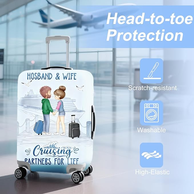 Valentine'S Day Couple Travel Luggage Cover -Stretchable Airplane Suitcase Protector Sleeve,Universal Washable Fit for 20-22 Inch Checked Baggage,Water Resistant Durable Luggage Protector,S