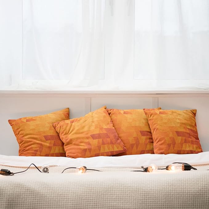 Ambesonne Orange Decorative Throw Pillow Case Pack of 4, Triangle Mosaic Shapes and Patterns with Abstract Digital Pixel Like Effect Print, Cushion Cover for Couch Living Room Car, 16", Burnt Orange