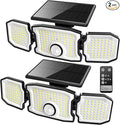 Solar Flood Lights Outdoor- 2800LM 200LED Solar Motion Sensor Lights, 3 Heads & 3 Modes Flood Lights, 270° Wide Angle Solar Powered Security Lights for Yard, Garage(2 Pack)