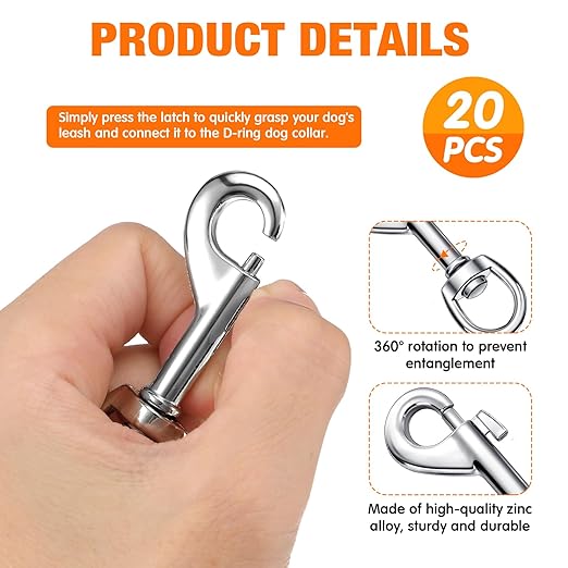 Therwen Heavy Duty 2.76 Inch Flag Hooks Clasp Single Ended Clip Hooks Multipurpose Bolt Snap for Keychain Camera Strap Linking Pet Leash (20)