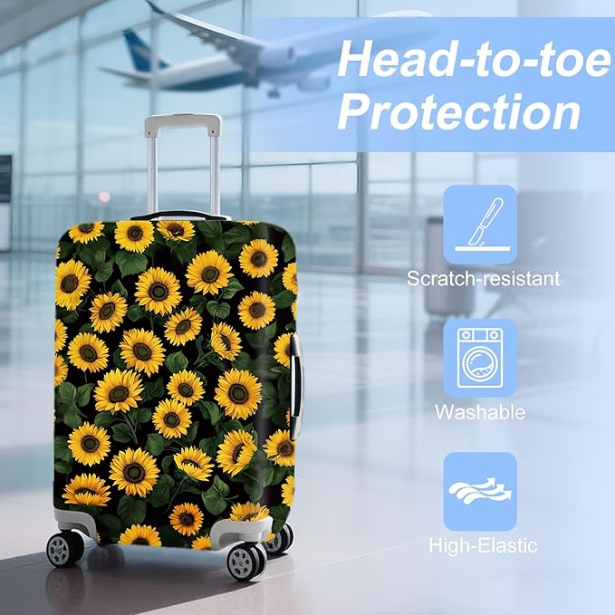 ANNA QUEEN Sunflowers Travel Luggage Cover -Stretchable Airplane Suitcase Protector Sleeve,Universal Washable Fit for 32-34 Inch Checked Baggage,Water Resistant Durable Luggage Protector