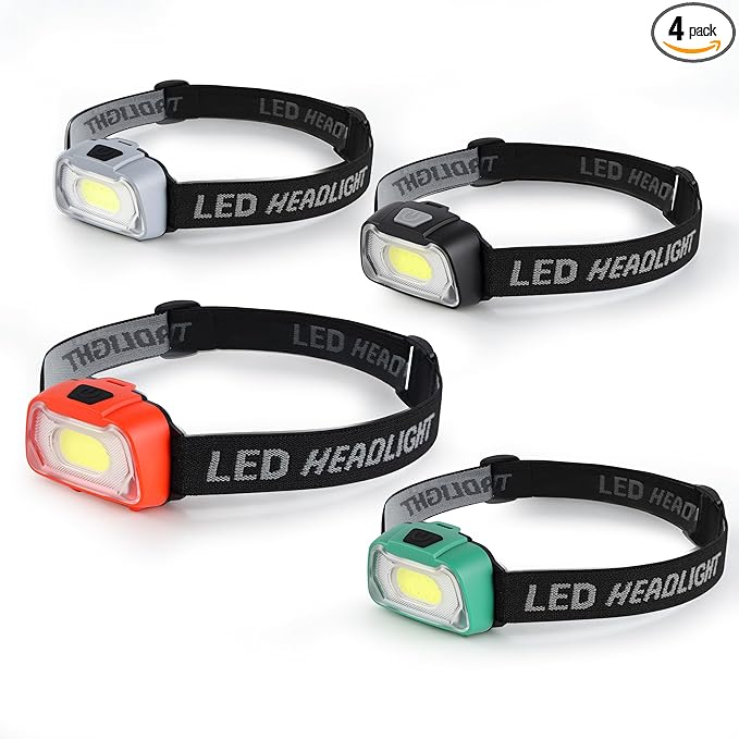 Lichamp Camping Headlamp Flashlight 4 Pack, Outdoor Battery Powered Head Lamp Gear for Running, Reading, Hiking, Walking, Climbing, Fishing, Hunting, Jogging, Headlight Multipack for Adults, Kids