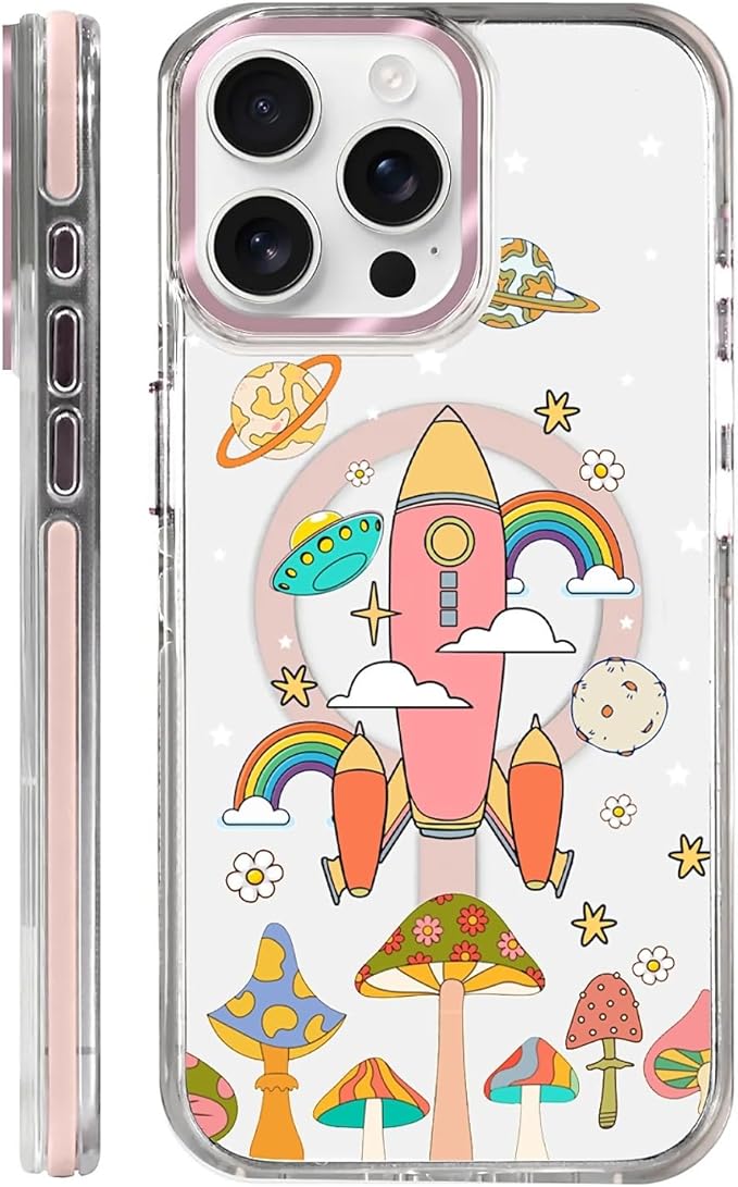Case for iPhone 15 Pro Max,[Compatible with MagSafe],Spaceship Mushroom Phone Case Design，for Women Girls Magnetic Clear Cover - Slim, Sleek, & Shockproof Protection
