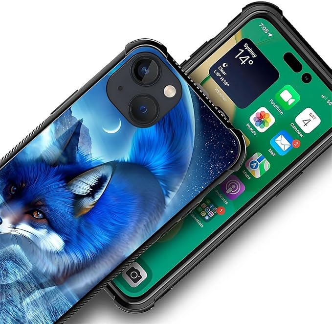 for iPhone 14 Plus Case, Snowy Mountain Fox Lake Pattern Graphic Design Girl Boy Soft Silicone Hard Acrylic Shock Protection for iPhone 14 Plus