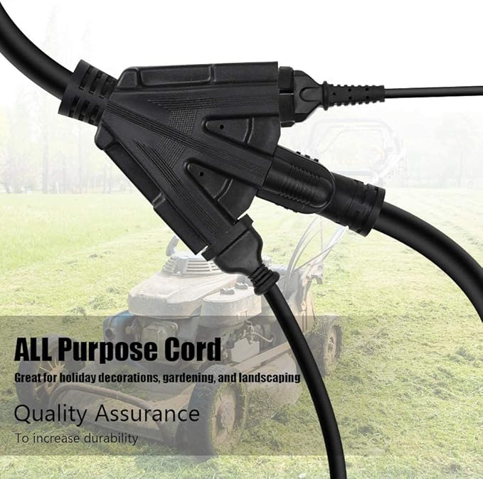 1 FT 12/3 Outdoor Extension Cord, Heavy Duty 3-Outlet SJTW Indoor/Outdoor Three-Prong Power-Cord 12-Gauge Grounded 15-Amp 1875 Watts