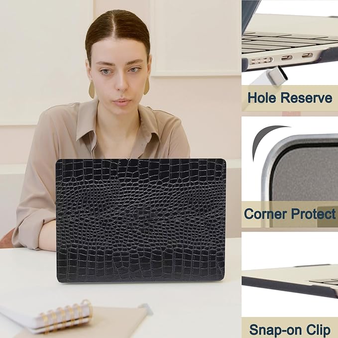 Laptop Case for New MacBook Pro 13 inch M1 M2 2016-2022 Release (Model A2338 A2289 A2251 A2159 A1989 A1708 A1706),Arts Crodidel Leather Skin Case Cover & Keyboard Cover,Black