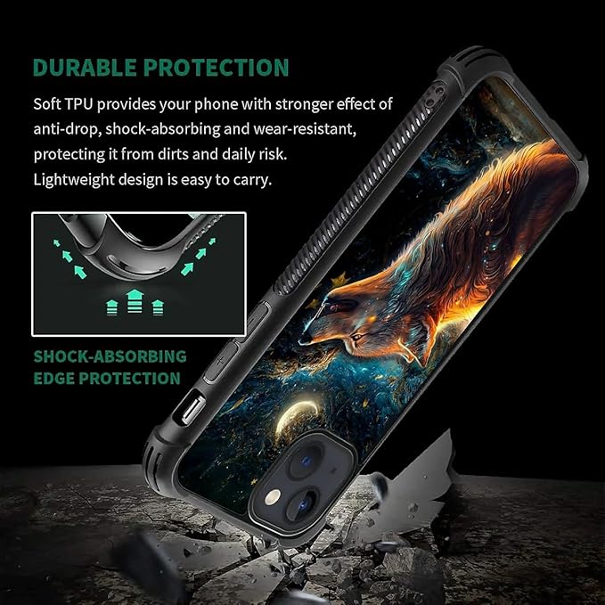 for iPhone 15 Plus Case, Star Cave Hungry Wolf Pattern Graphic Design Girl Boy Soft Silicone Hard Acrylic Shock Protection for iPhone 15 Plus
