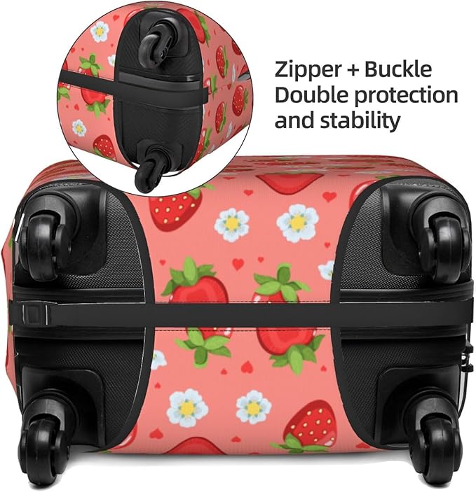 Cute Strawberry and Floral Print Elastic Luggage Cover, Suitcase Protector For Travel (Fits 25-28 Inch Luggage)