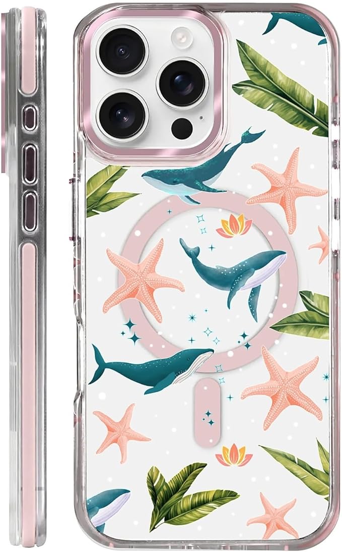 Case for iPhone 16 Pro,[Compatible with MagSafe],Sealife Whale Ocean Wildlife Clear Phone Case Design，for Women Girls Magnetic Clear Cover - Slim, Sleek, & Shockproof Protection