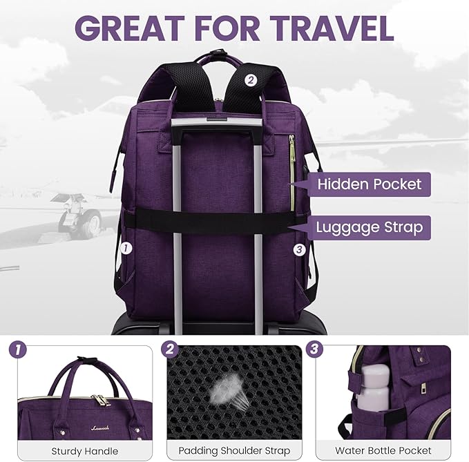 LOVEVOOK Laptop Backpack for Women,15.6 Inch Professional Womens Travel Backpack Purse Computer Laptop Bag Nurse Teacher Backpack,Waterproof Work Bags Carry on Back Pack with USB Port,Dark Purple