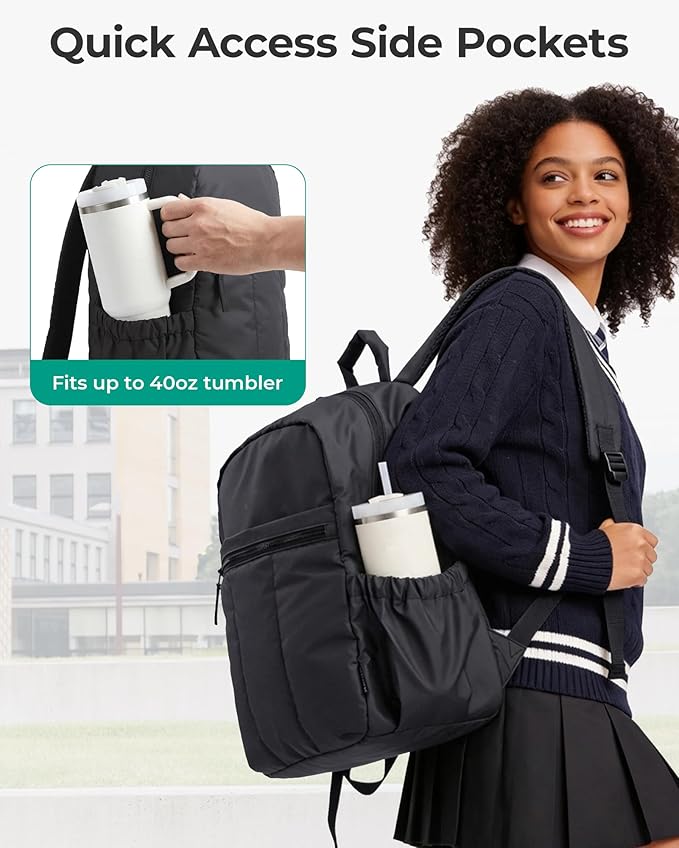 BAGSMART Backpack for Women, Travel Backpack with Large Side Pocket, 15.6 Inch Work College Backpack Purse, Waterproof Business Teacher Laptop Bag, Black