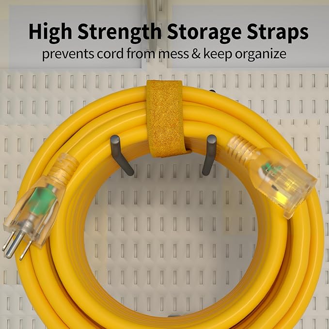 POWGRN 6 Ft 10AWG Outdoor Extension Cord Waterproof Heavy Duty 10 Gauge 3 Prong, Flexible Cold-Resistant Power Cord Indoor & Outside with Lighted Indicator End, 15Amp 1875W SJTW Yellow ETL Listed