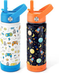 Fimibuke Kids Insulated Water Bottle, 18oz BPA FREE Kids Cups with Straw Double Wall Vacuum Tumbler 18/8 Stainless Steel Leak Proof Toddler Water Bottle for School Boys Girls (2 Pack, Game+Space)