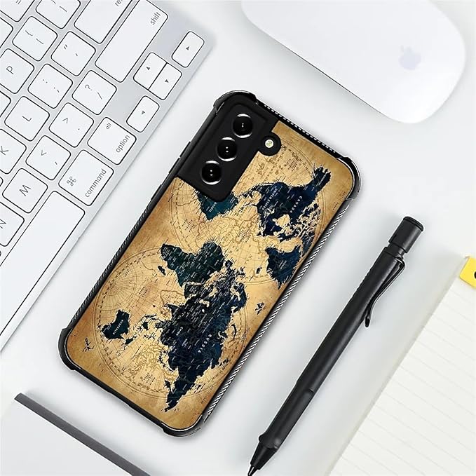 for Samsung Galaxy S22 Plus Case, Brown World Map Pattern Graphic Design Girl Boy Soft Silicone Hard Acrylic Shock Protection for Samsung Galaxy S22 Plus