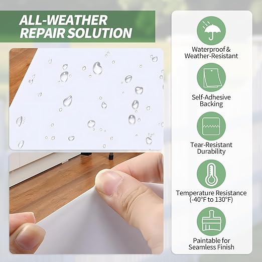 Vinyl Siding Repair Kit - 10 Pieces White Self-Adhesive Siding Patch, PVC Vinyl Fence Parts, Vinyl Weatherproof Siding Repair Tape for Cracks, Holes & Scratches