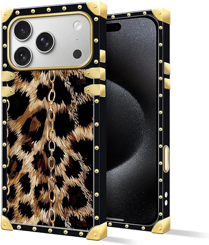 for iPhone 17 Pro Max Case Luxury Golden Decoration for Girl Women Soft TPU Shockproof Protective Hard PC Back for iPhone 17 Pro Max Crazy Pattern Seamless Gold Chain Leopard