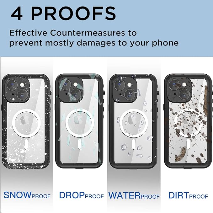 AICase for iPhone 14 Case Waterproof, Compatible with Magsafe Magnetic Protective iPhone 14 Phone Case, Water Proof Mag Safe Magnet Shockproof Full Body Clear with Screen Protector