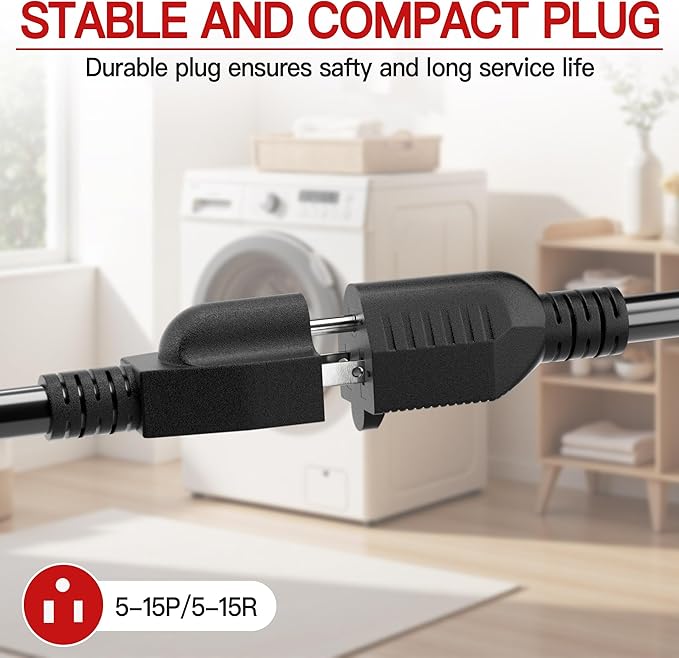 16/3 Short Extension Cord 10 FT, Black Extension Cord Flexible & Durable, Indoor 3 Prong Power Cable, Suitable for Home and Office, 13 Amp 1625 Watt 125VAC 16AWG, ETL Listed