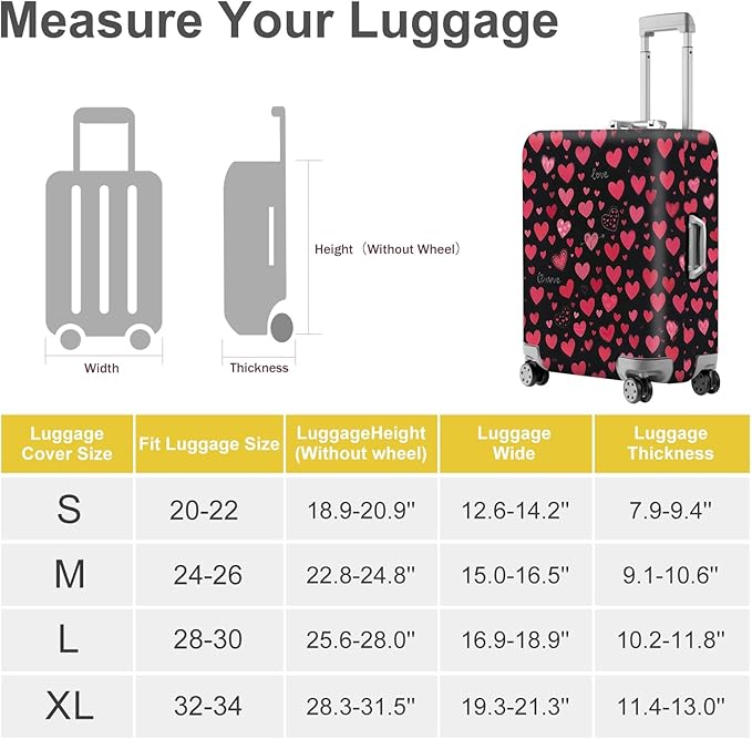 ANNA QUEEN Heart Pattern Luggage Cover, Love Theme Suitcase Protector, Stretchable Washable Travel Cover for 20-22 Inch Luggage