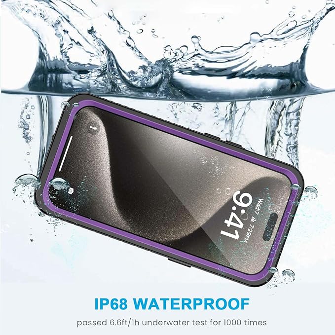Lanhiem for iPhone 15 Pro Max Case, IP68 Waterproof Dustproof Shockproof Cases with Built-in Screen Protector, 360 Full Body Heavy Duty Rugged Phone Cover for iPhone 15 Pro Max - 6.7 inch (Purple)