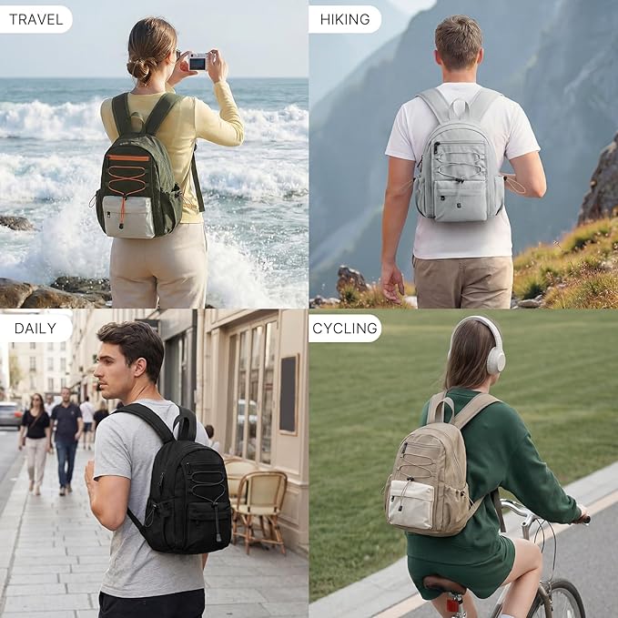 G4Free 10L Small Backpack for Women Men Lightweight Mini Travel Backpacks Hiking Casual Daypack, Dark Green & Beige