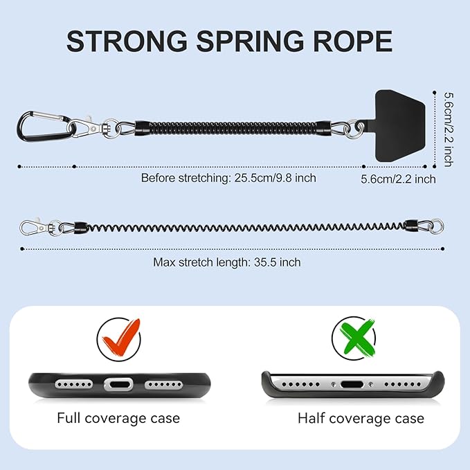takyu Phone Tether, 2 Pack Phone Lanyard Tether with 4* TPU Patch and 1*Carabiner for Outdoor Hiking Cycling Climbing Skiing Compatible for iPhone Samsung Pixel Most Smartphones