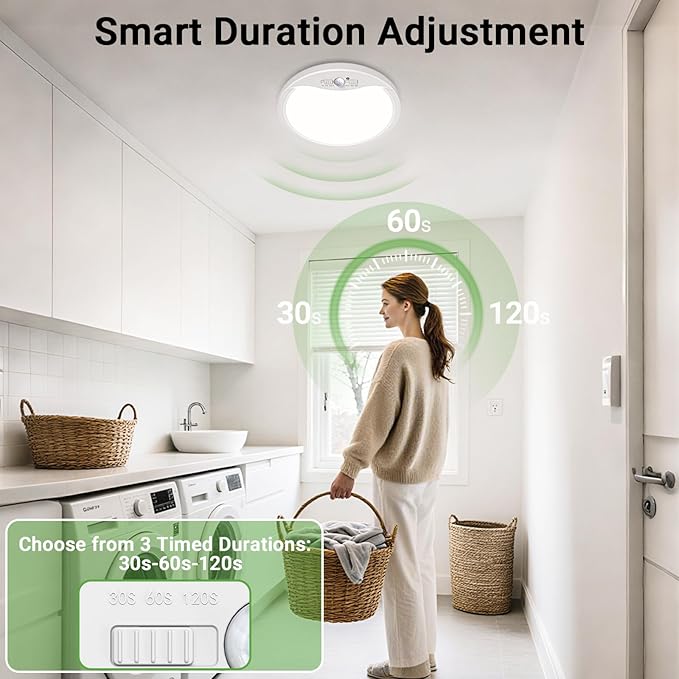 zemty 9inch Motion Sensor Ceiling Lights Wired,18W 1800lm 3CCT/3 Mode/30-120s Timer, Bright White LED Flush Mount Light Fixture Motion Activated for Closet Pantry Hallways Stairwells Garage
