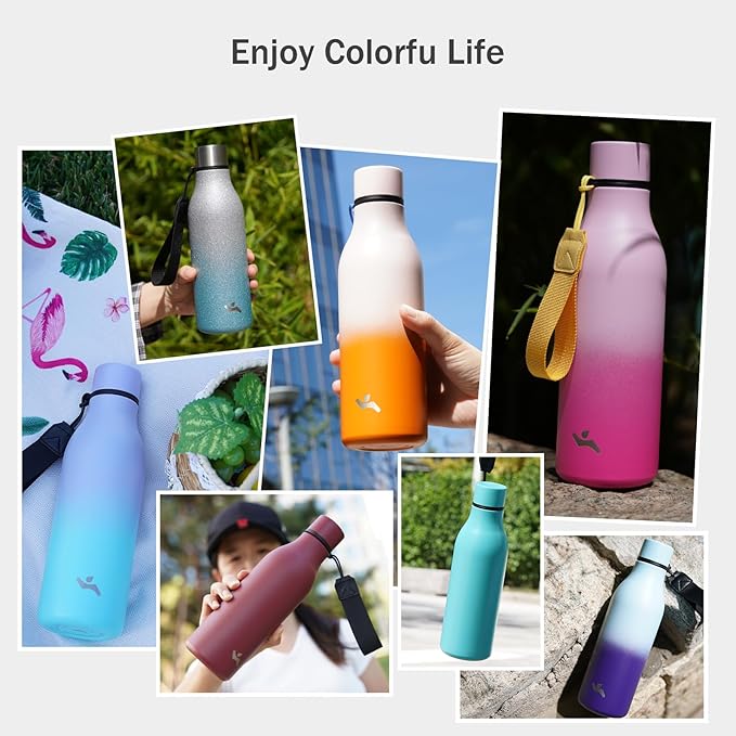 Insulated Water Bottle with Strap,25 oz Double Wall Stainless Steel Vacuum Bottles Metal Water Flask,Mint