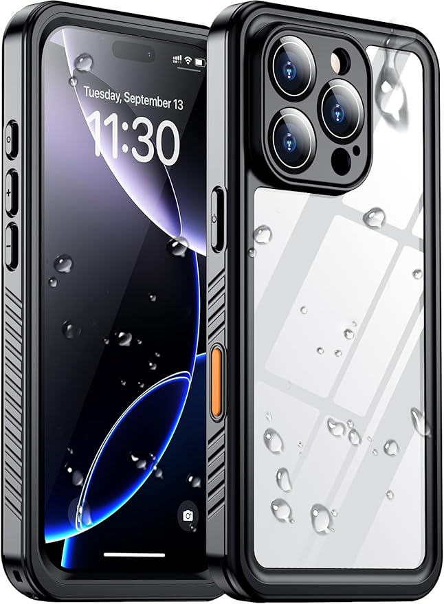 Temdan Waterproof Compatible with Phone Pro Case 6.3 inch 2024-Black/Clear