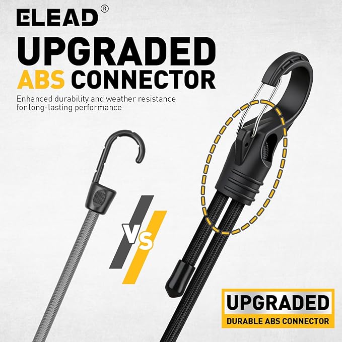 8-Piece 48-inch Adjustable Bungee Cords with Hooks, Heavy Duty Outdoor Carabiner Bungee Straps, Easily Adjust from 7" to 48", Black Super Elastic Cord for Cargo, Camping, Bike Racks, Tents