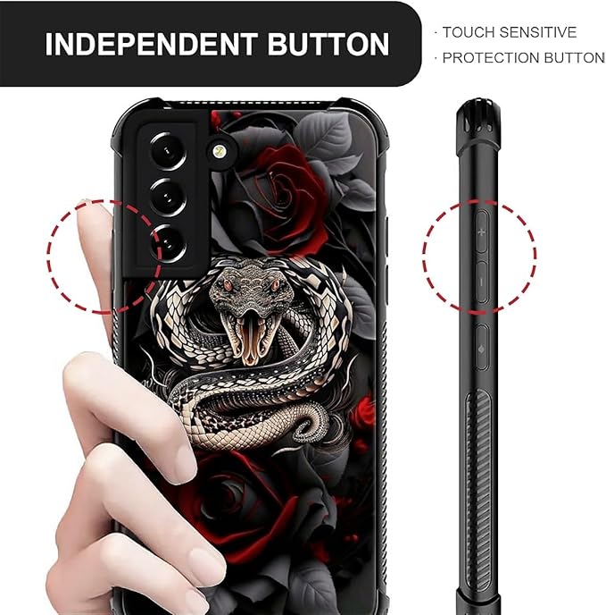 for Samsung Galaxy S21 Case, Entwined Rose Snake Pattern Graphic Design Girl Boy Soft Silicone Hard Acrylic Shock Protection for Samsung Galaxy S21