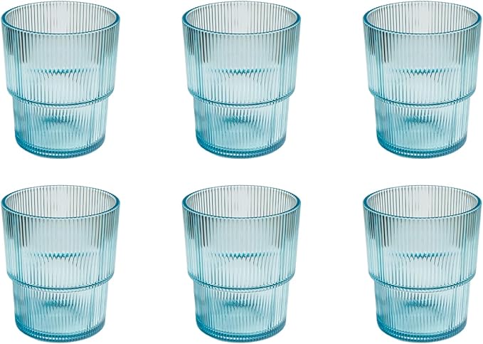 Fine Ribbed Acrylic Drinking Glass - Light Blue - 16 oz - Set of 6