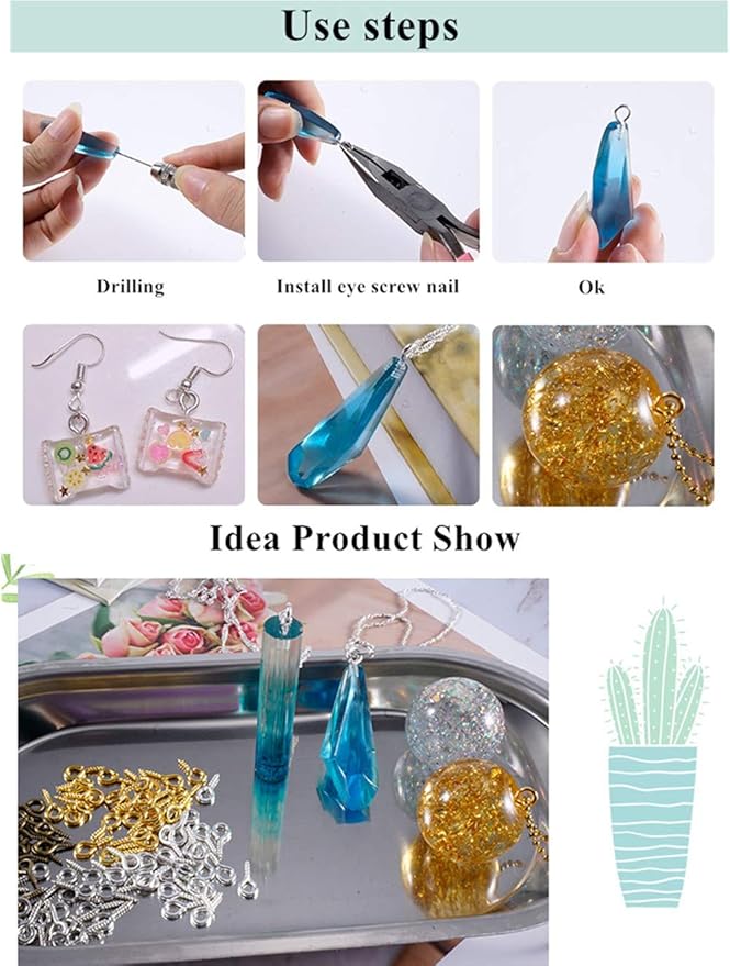 Pack of 200,Multipurpose Alloy Eye Bolts Hook Screw Eye Nails Pin Bail for DIY Jewelry Making Accessaries (Gold, 6x13mm(L))