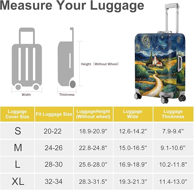 ANNA QUEEN Starry Night Landscape Luggage Cover, Artistic Oil Painting Style Suitcase Protector for 24-26 Inch Bags