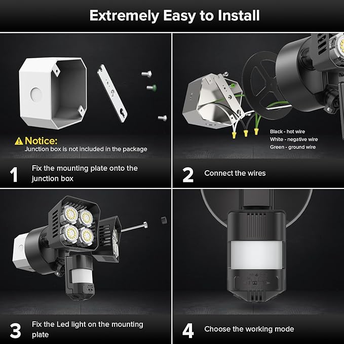 SANSI 7000LM Motion Sensor Outdoor Lights,Brightness LED Flood Lights Outdoor 54W 5000K 700W Equiv IP65 Dusk to Dawn Security Lights with 2 Adjustable Heads 8 Lights for Garage, Yard, Patio, Black
