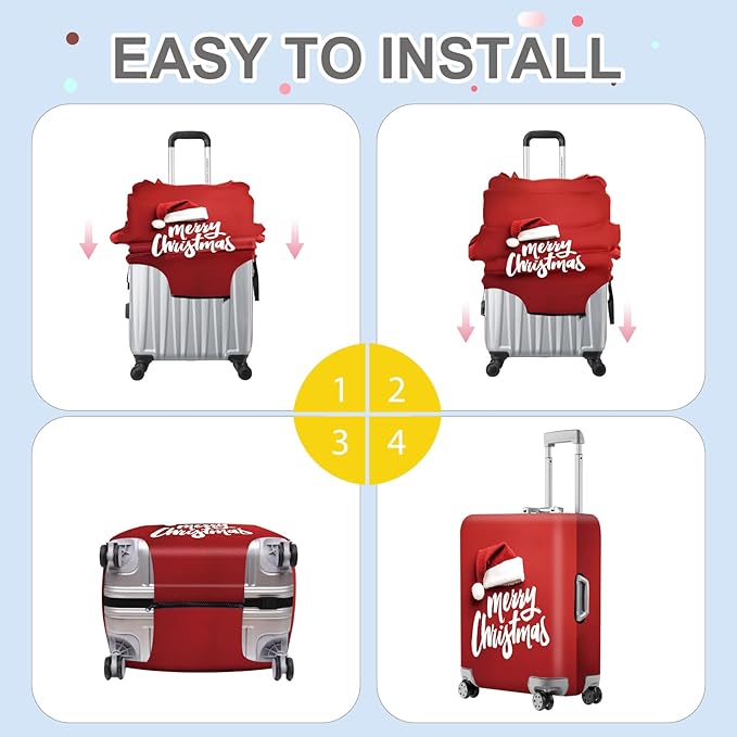 ANNA QUEEN Merry Christmas Luggage Cover, Santa Hat Holiday Design Suitcase Protector, Stretchable Washable Travel Sleeve for 20-22 Inch Luggage
