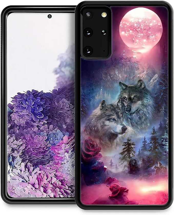 for Samsung Galaxy S20 Plus Case, Star Two Wolfs Howling Pattern Graphic Design Girl Boy Soft Silicone Hard Acrylic Shock Protection for Samsung Galaxy S20 Plus