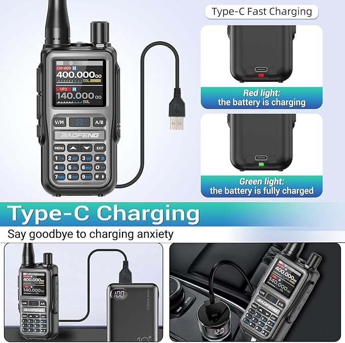 Baofeng Radio UV-5R Mini Ham Radio Long Range Two Way Radio NOAA Weather Radio Rechargeable Walkie Talkies Dual PTT APP Programming Copy Frequency 999CH with USB-C Charging Headset Survival Radio